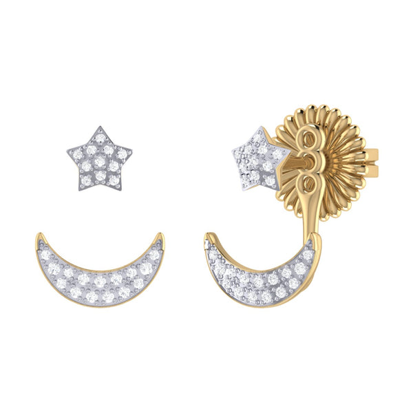 LuvMyJewelry Starlit Crescent Diamond Stud Earrings in 14K Yellow Gold