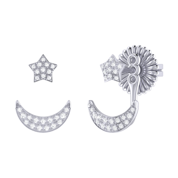 LuvMyJewelry Starlit Crescent Diamond Stud Earrings in Sterling Silver