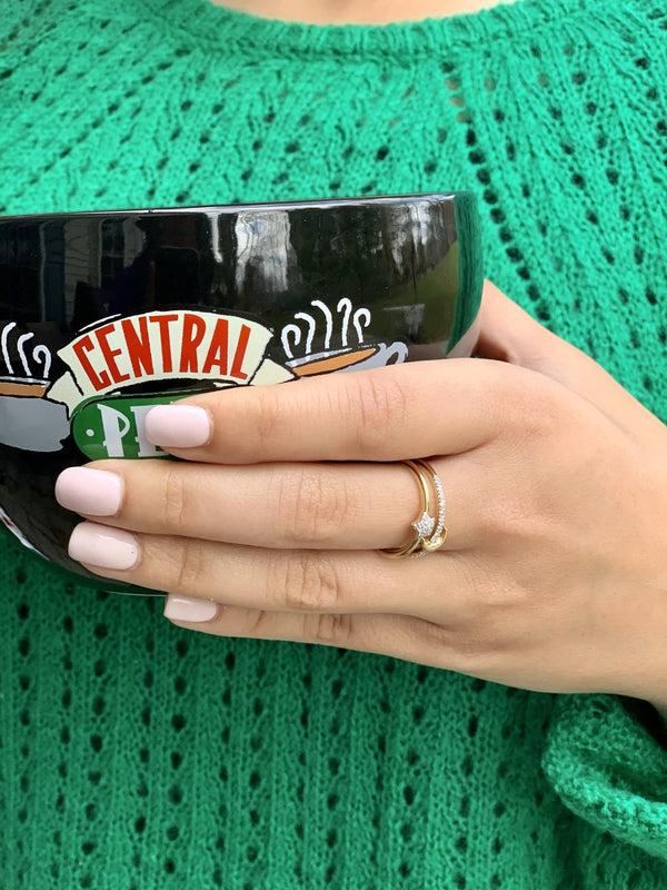 LuvMyJewelry Starlit Crescent Double Band Diamond Ring In 14K Yellow Gold