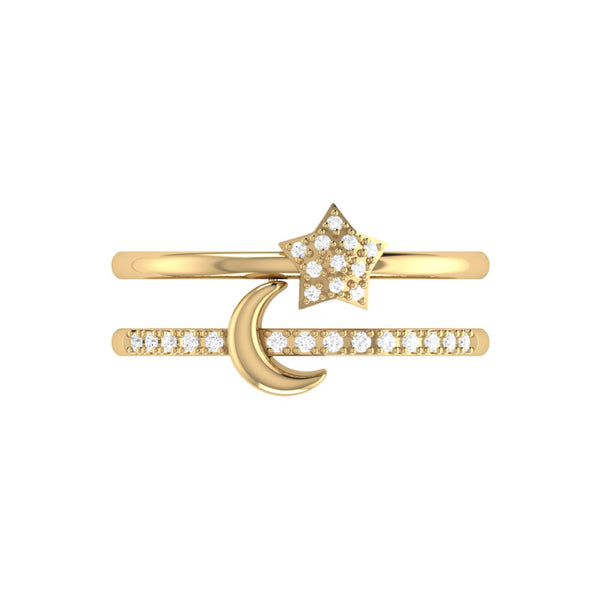 LuvMyJewelry Starlit Crescent Double Band Diamond Ring In 14K Yellow Gold