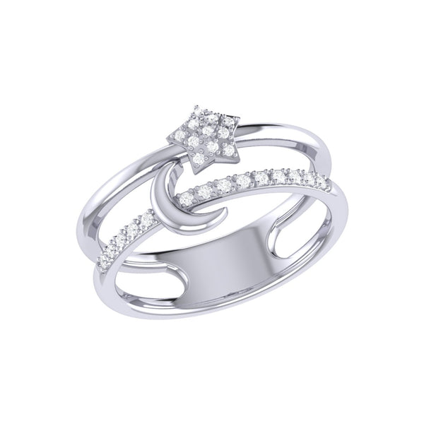 LuvMyJewelry Starlit Crescent Double Band Diamond Ring in Sterling Silver