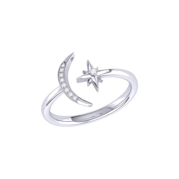 LuvMyJewelry Starlit Moon Diamond Ring in 14K White Gold