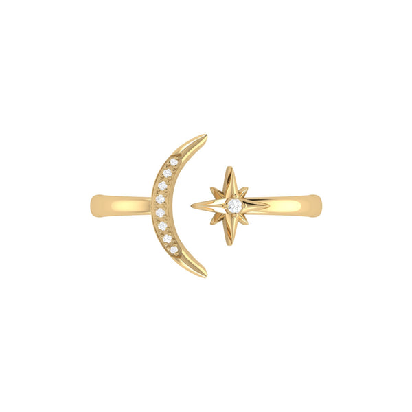 LuvMyJewelry Starlit Moon Diamond Ring In 14K Yellow Gold