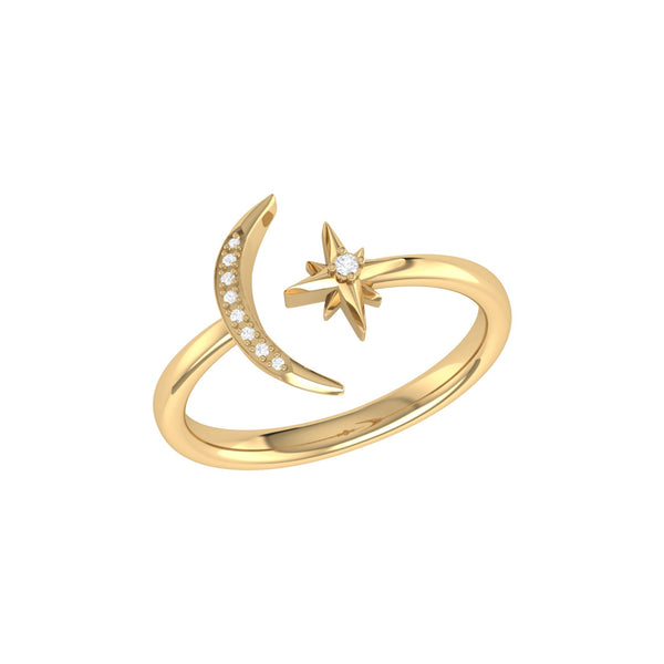 LuvMyJewelry Starlit Moon Diamond Ring in 14K Yellow Gold