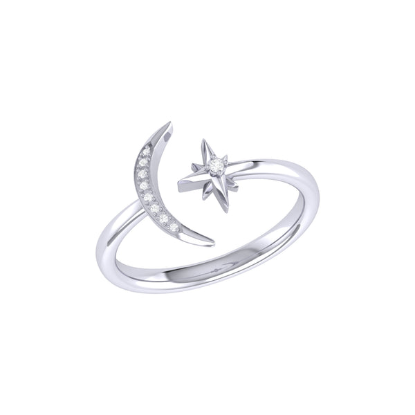 LuvMyJewelry Starlit Moon Diamond Ring in Sterling Silver