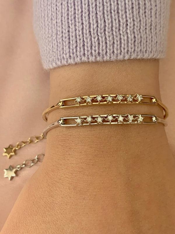 LuvMyJewelry Starry Lane Diamond Bangle In 14K White Gold