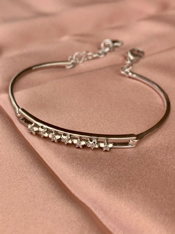 LuvMyJewelry Starry Lane Diamond Bangle In 14K White Gold
