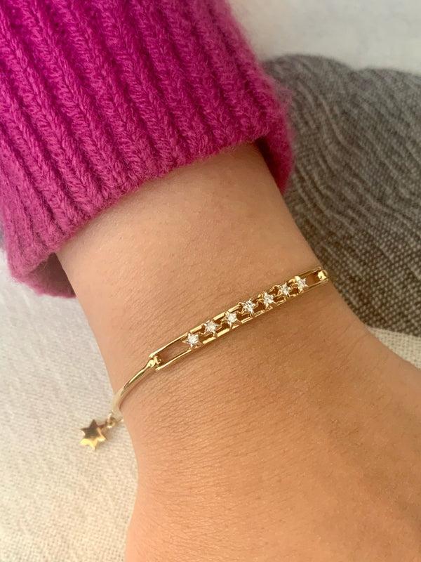 LuvMyJewelry Starry Lane Diamond Bangle In 14K Yellow Gold