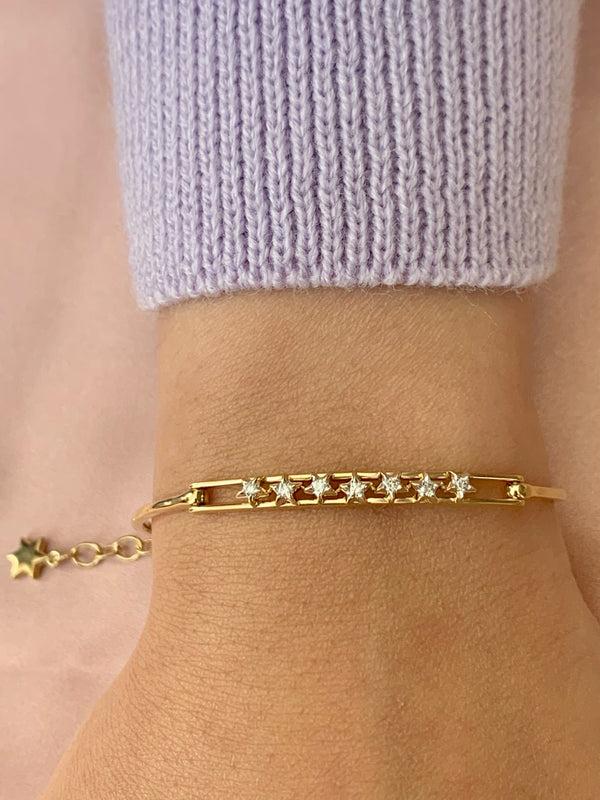 LuvMyJewelry Starry Lane Diamond Bangle In 14K Yellow Gold Vermeil On Sterling Silver
