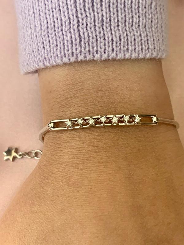 LuvMyJewelry Starry Lane Diamond Bangle In Sterling Silver
