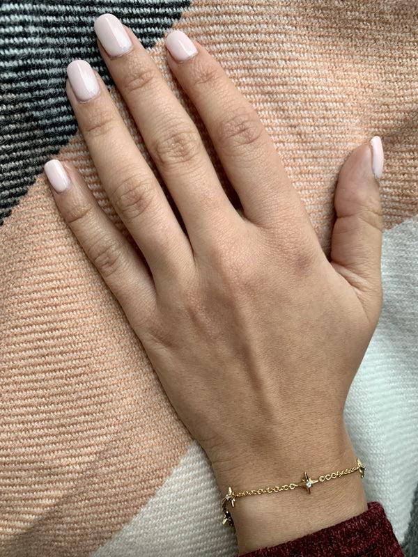 LuvMyJewelry Starry Lane Diamond Bracelet In 14K Yellow Gold Vermeil On Sterling Silver