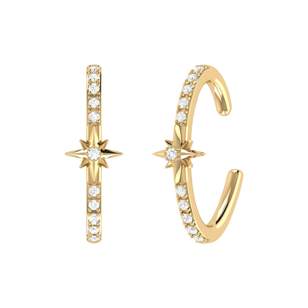 LuvMyJewelry Starry Lane Diamond Ear Cuffs in 14K Yellow Gold Vermeil on Sterling Silver