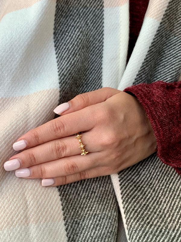 LuvMyJewelry Starry Lane Diamond Ring In 14K Yellow Gold Vermeil On Sterling Silver