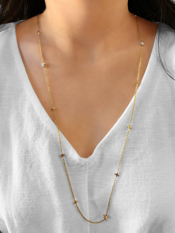 LuvMyJewelry Starry Lane Layered Diamond Necklace In 14K Yellow Gold