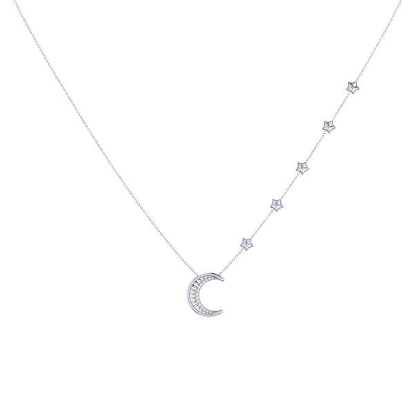 LuvMyJewelry Starry Lane Moon Diamond Necklace In 14K White Gold