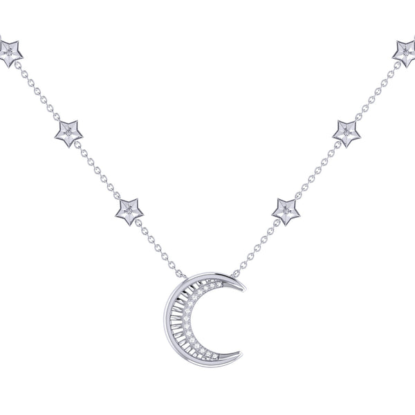 LuvMyJewelry Starry Lane Moon Diamond Necklace in 14K White Gold