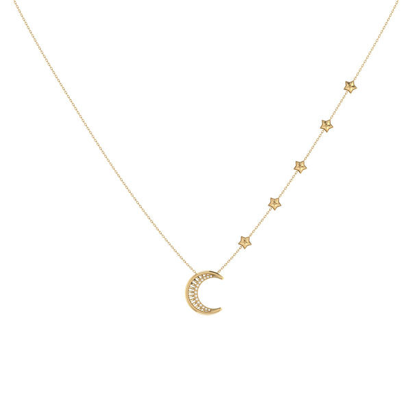 LuvMyJewelry Starry Lane Moon Diamond Necklace In 14K Yellow Gold Vermeil On Sterling Silver