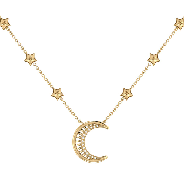 LuvMyJewelry Starry Lane Moon Diamond Necklace in 14K Yellow Gold Vermeil on Sterling Silver