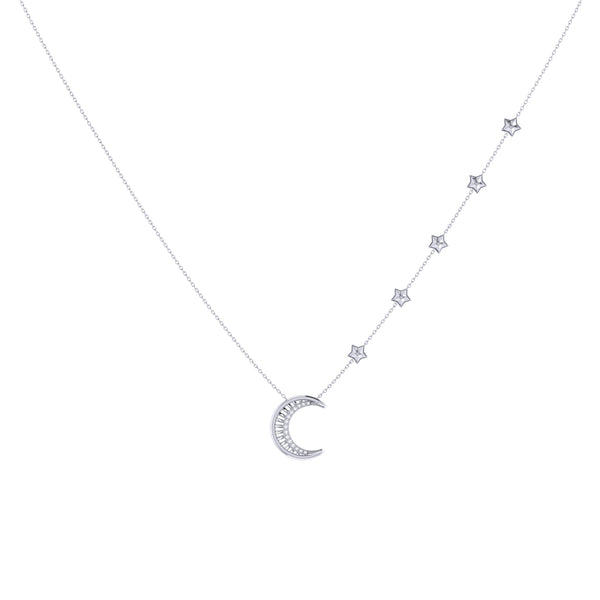 LuvMyJewelry Starry Lane Moon Diamond Necklace In Sterling Silver