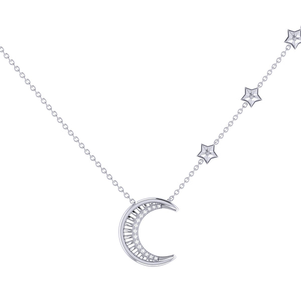 LuvMyJewelry Starry Lane Moon Diamond Necklace in Sterling Silver