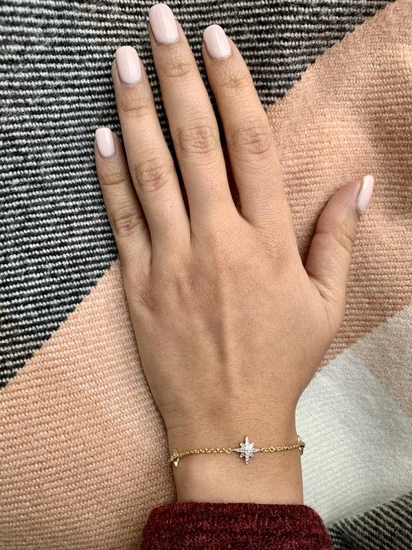 LuvMyJewelry Starry Lane North Star Diamond Bracelet In 14K Yellow Gold Vermeil On Sterling Silver