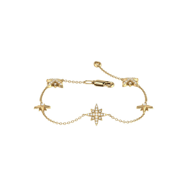 LuvMyJewelry Starry Lane North Star Diamond Bracelet in 14K Yellow Gold Vermeil on Sterling Silver