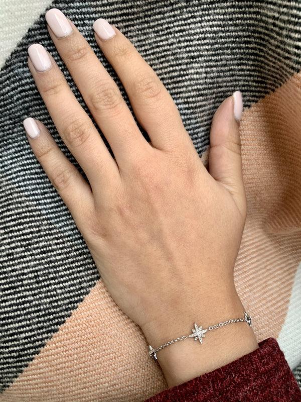 LuvMyJewelry Starry Lane North Star Diamond Bracelet In Sterling Silver