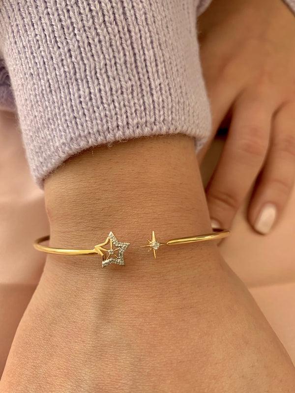 LuvMyJewelry Starry Night Adjustable Diamond Cuff In 14K Yellow Gold Vermeil On Sterling Silver