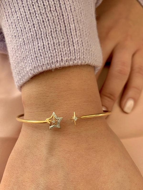 LuvMyJewelry Starry Night Adjustable Diamond Cuff In 14K Yellow Gold