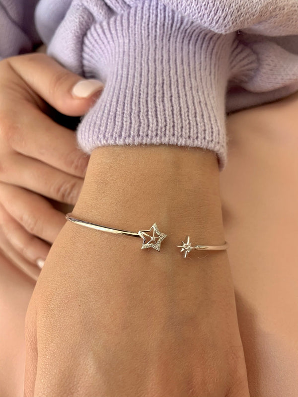 LuvMyJewelry Starry Night Adjustable Diamond Cuff In Sterling Silver