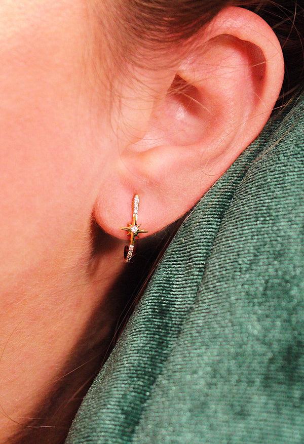 LuvMyJewelry Starry Night Diamond Star Earrings In 14K Yellow Gold Vermeil On Sterling Silver