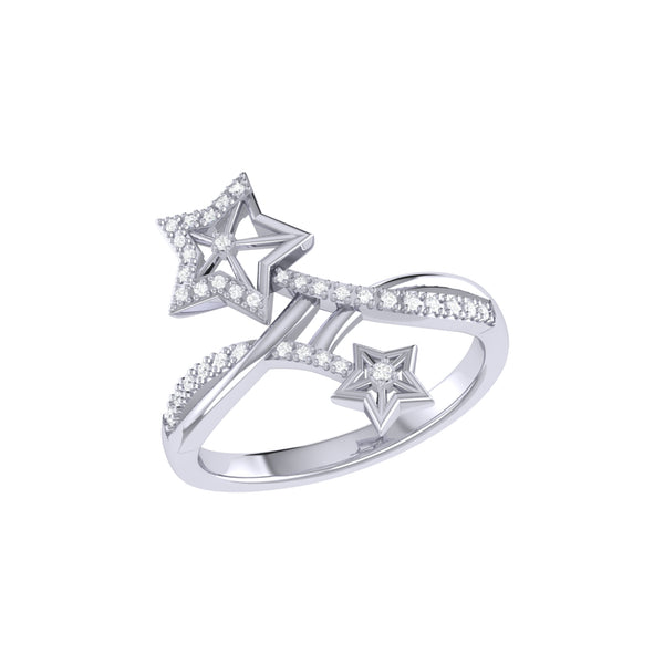 LuvMyJewelry Stars Entwined Diamond Ring in 14K White Gold