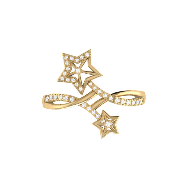 LuvMyJewelry Stars Entwined Diamond Ring In 14K Yellow Gold