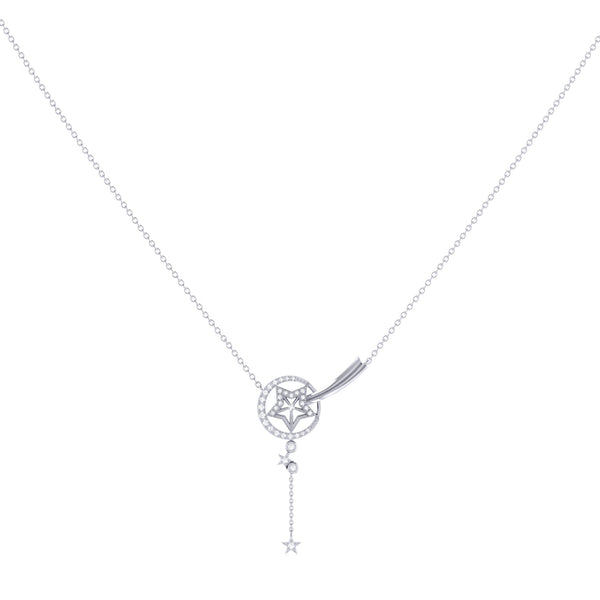 LuvMyJewelry Stella Comet Diamond Drop Necklace In Sterling Silver