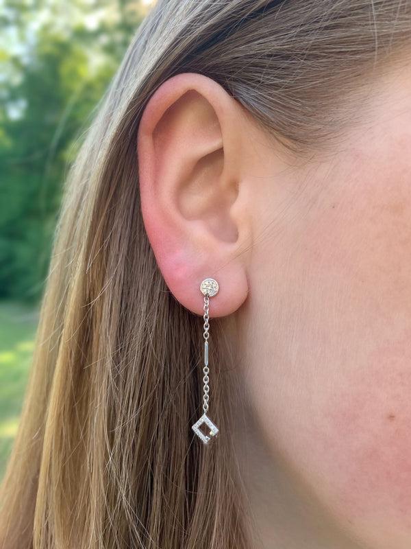 LuvMyJewelry Straight Lace Open Square Street Diamond Earrings In Sterling Silver