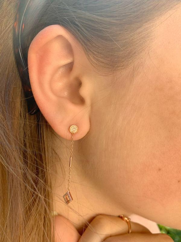 LuvMyJewelry Straight Lace Open Square Street Diamond Earrings In 14K Rose Gold Vermeil On Sterling Silver