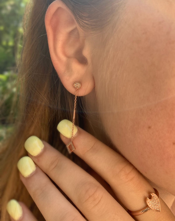 LuvMyJewelry Straight Lace Open Square Street Diamond Earrings In 14K Rose Gold Vermeil On Sterling Silver