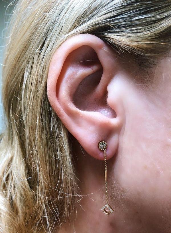 LuvMyJewelry Straight Lace Open Square Street Diamond Earrings In 14K Yellow Gold Vermeil On Sterling Silver