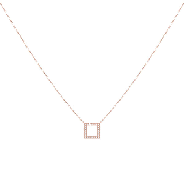 LuvMyJewelry Street Light Diamond Square Necklace In 14K Rose Gold Vermeil On Sterling Silver