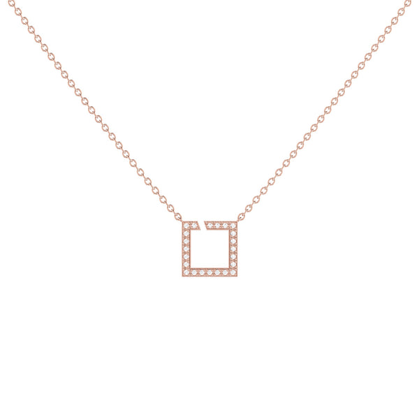 LuvMyJewelry Street Light Diamond Square Necklace in 14K Rose Gold Vermeil on Sterling Silver