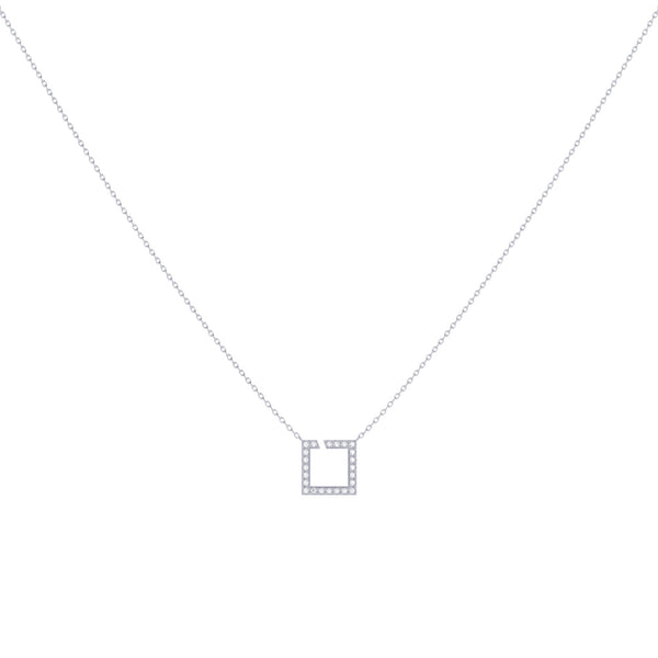 LuvMyJewelry Street Light Diamond Square Necklace In 14K White Gold