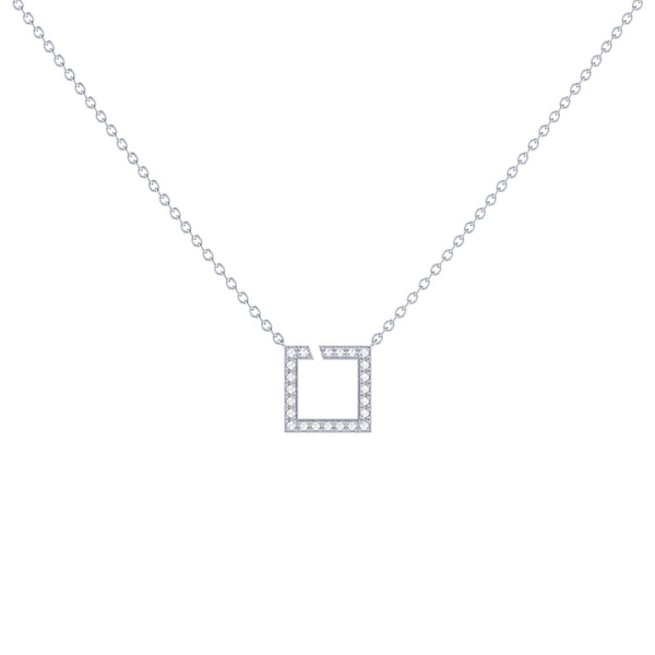 LuvMyJewelry Street Light Diamond Square Necklace in 14K White Gold