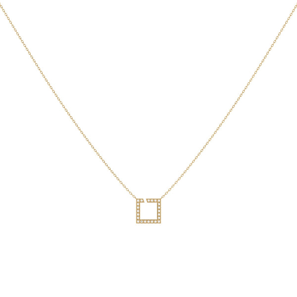 LuvMyJewelry Street Light Diamond Square Necklace In 14K Yellow Gold Vermeil On Sterling Silver