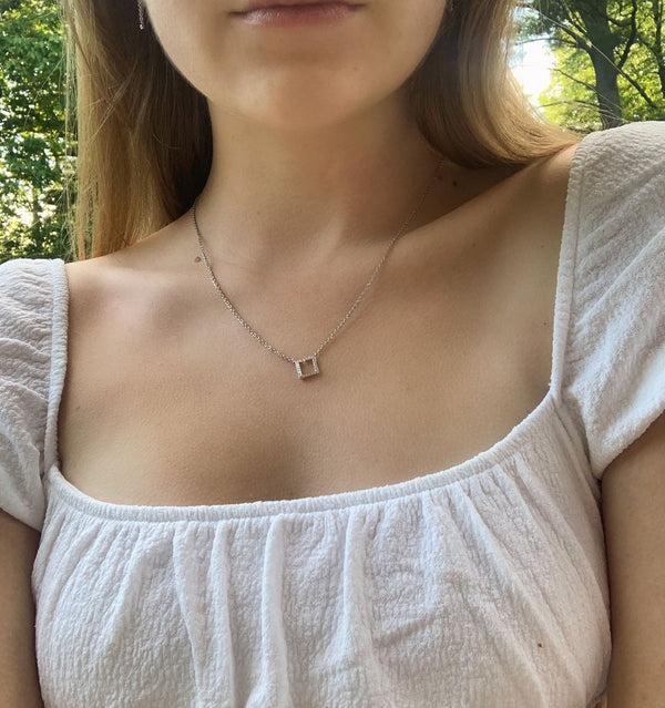 LuvMyJewelry Street Light Diamond Square Necklace In Sterling Silver