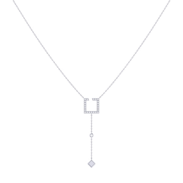 LuvMyJewelry Street Light Open Square Bolo Adjustable Diamond Lariat Necklace In Sterling Silver