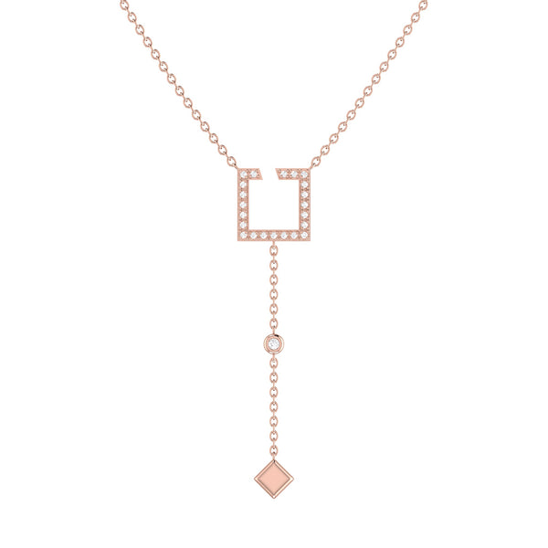 LuvMyJewelry Street Light Open Square Bolo Adjustable Diamond Lariat Necklace in 14K Rose Gold Vermeil on Sterling Silver