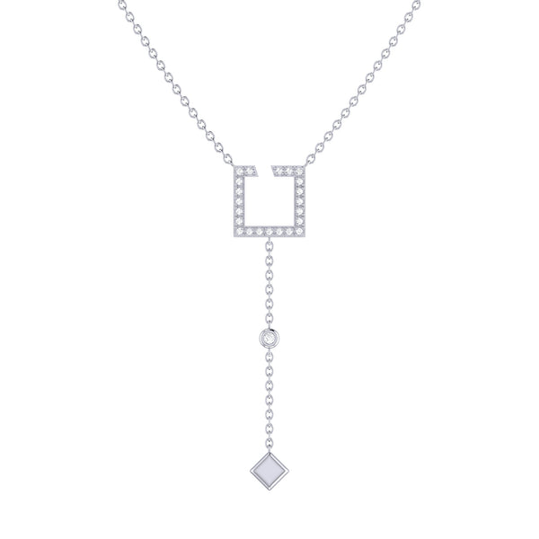 LuvMyJewelry Street Light Open Square Bolo Adjustable Diamond Lariat Necklace in Sterling Silver