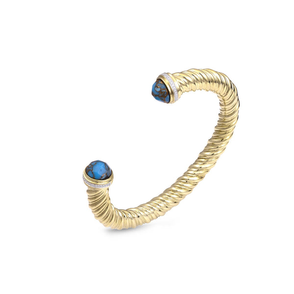 LuvMyJewelry Summer Nights Turquoise & Diamond Cuff In 14K Yellow Gold Plated Sterling Silver