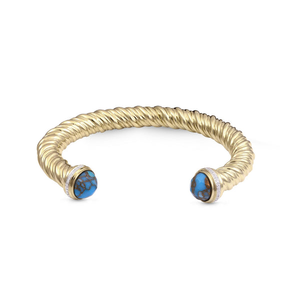 LuvMyJewelry Summer Nights Turquoise & Diamond Cuff in 14K Yellow Gold Plated Sterling Silver