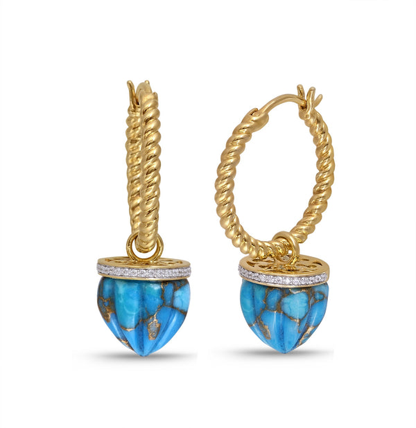 LuvMyJewelry Summer Nights Turquoise & Diamond Hoop Earrings in 14K Yellow Gold Plated Sterling Silver